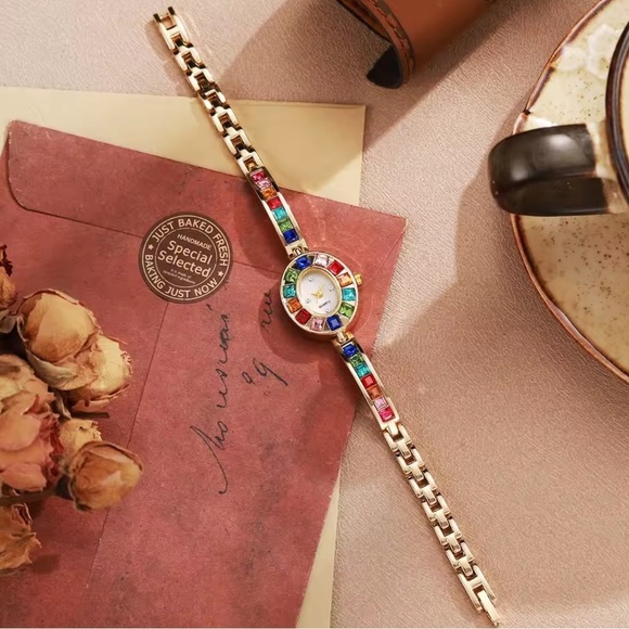Vintage Silver Multicolor Crystal Quartz Watch